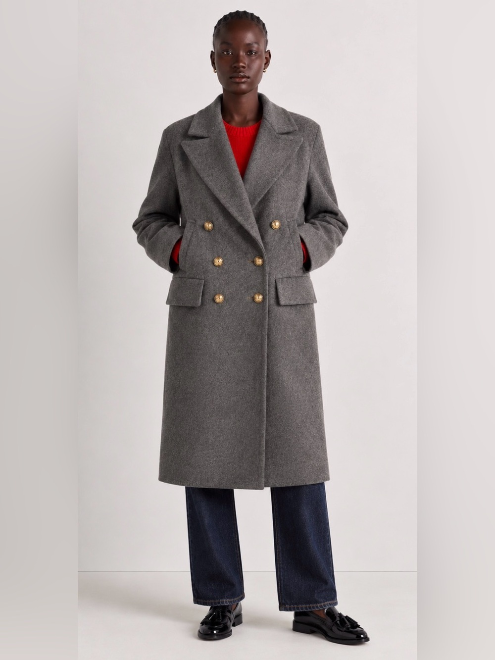 Sonia by Sonia Rykiel 100% Virgin Wool Double Breasted Long Coat Gray Sz 6 NWOT